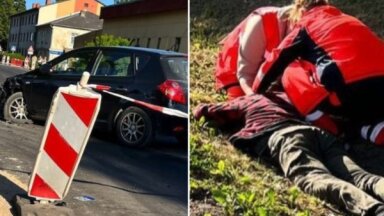 Foto: Laucienē pēc sadursmes ar auto hospitalizēts motociklists