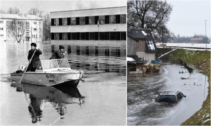 1981. gadā – gumijniekos, šogad – zvejnieka kostīmā, plūdus Jēkabpilī salīdzina vietējie