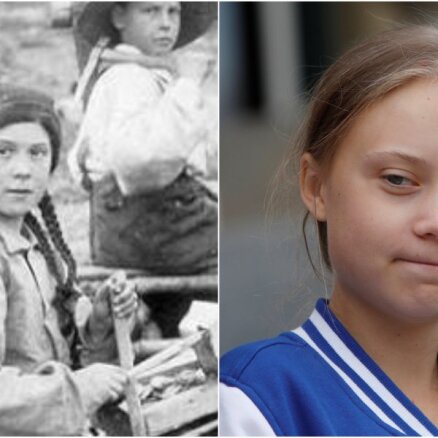 Sajūsmu izraisa 121 gadu sens foto ar 'laika ceļotāju' Grētu Tūnbergu