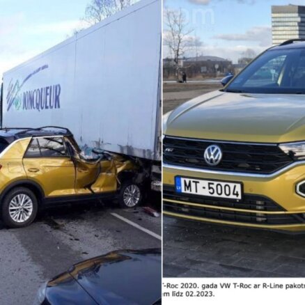 Avārijā Rīgā saplacināts VW pārdošanas sludinājumā atgriežas kā bonbonga