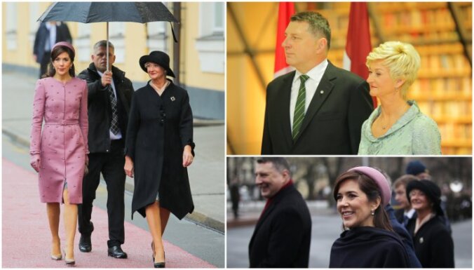 Foto: Dānijas kroņprincese un Latvijas pirmā lēdija priecē ar eleganci