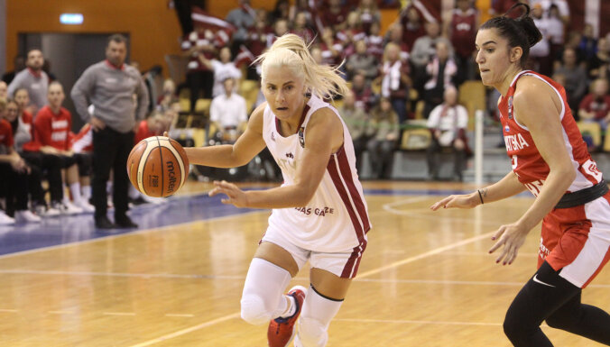 Latvijas basketbolistes Eiropas čempionāta kvalifikācijas mačā grauj Ziemeļmaķedoniju