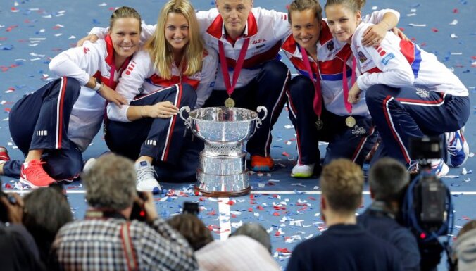 Czech Republic s Fed Cup team celebrate